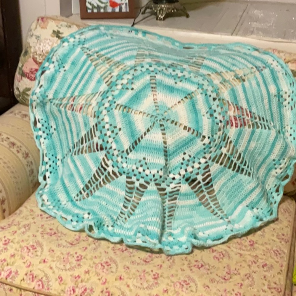 Handmade Crochet christening baby Blanket - Green and White